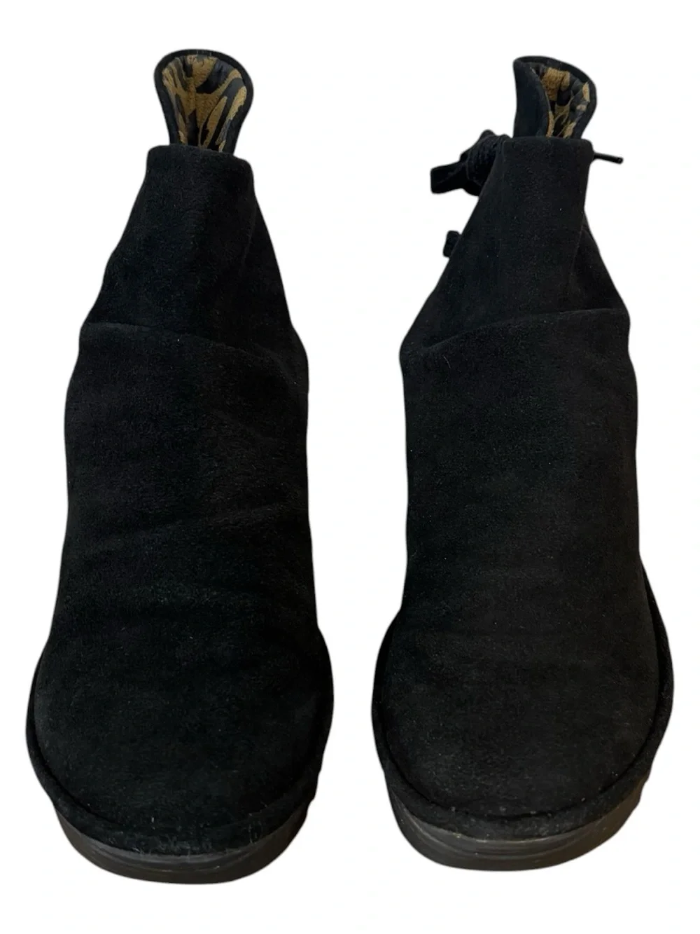 Fly London Womens Wedge Ankle Boots Shoes Black Suede Tie Back US 8.5 EU 39